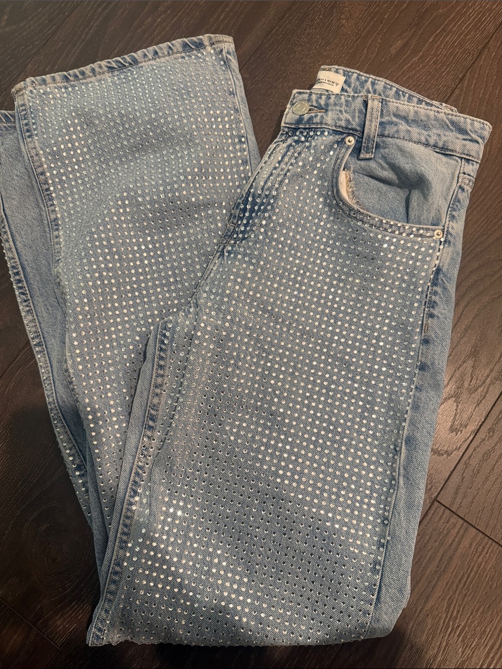 Zara RHINESTONE TRF WIDE LEG JEANS Size 26